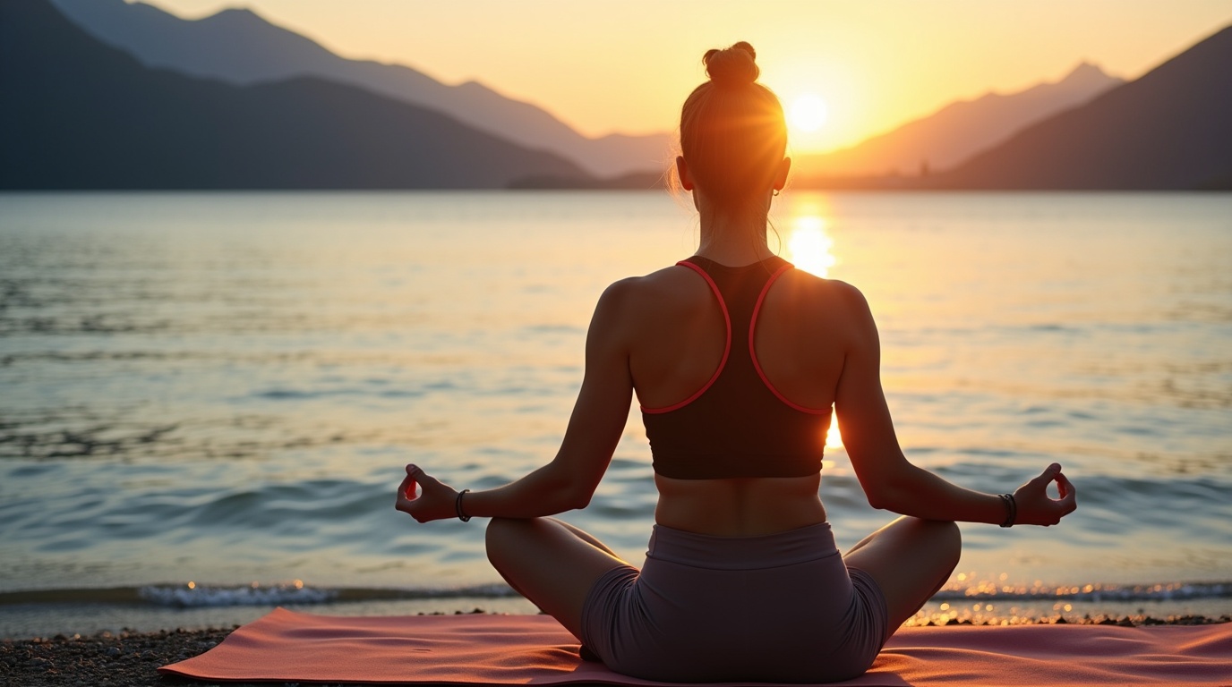 Illustration d'une méditation tranquille au bord d'un lac, symbolisant le gaba et la relaxation mentale.