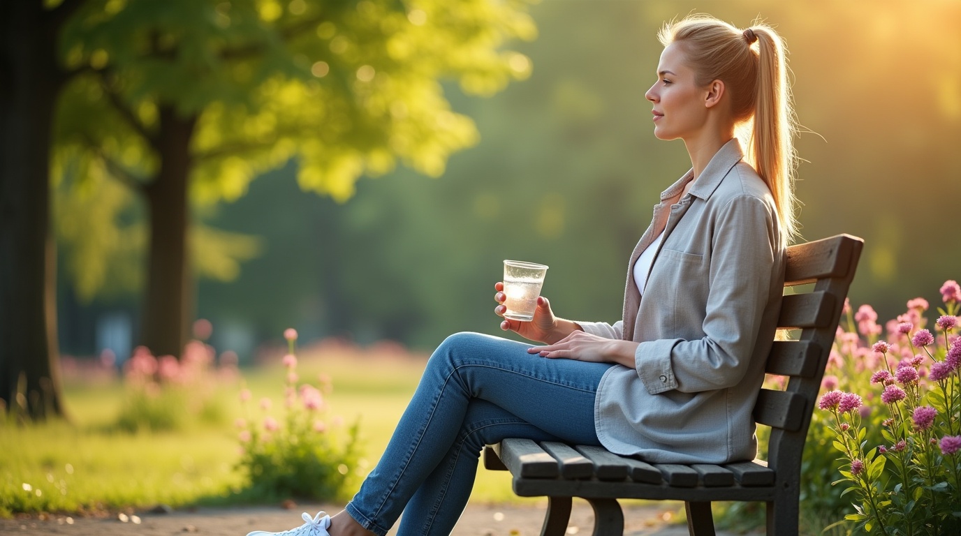 Personne relaxant dans un parc avec du magnésium pour gérer la tension nerveuse