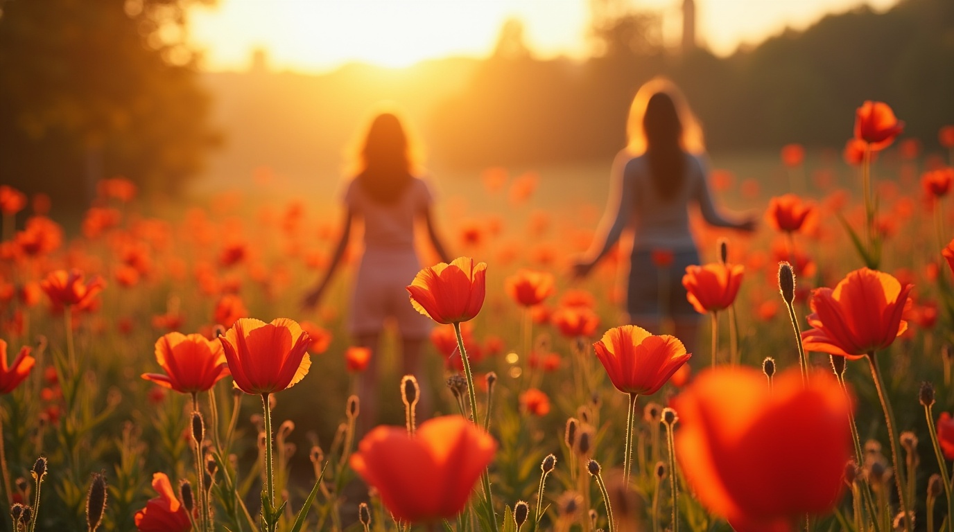 Un champ de safran avec des fleurs et des personnes se reposant pour illustrer le lien entre safran et stress.