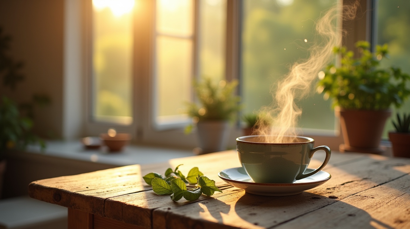 Infusion de valériane sur une table pour illustrer la réduction de la nervosité.